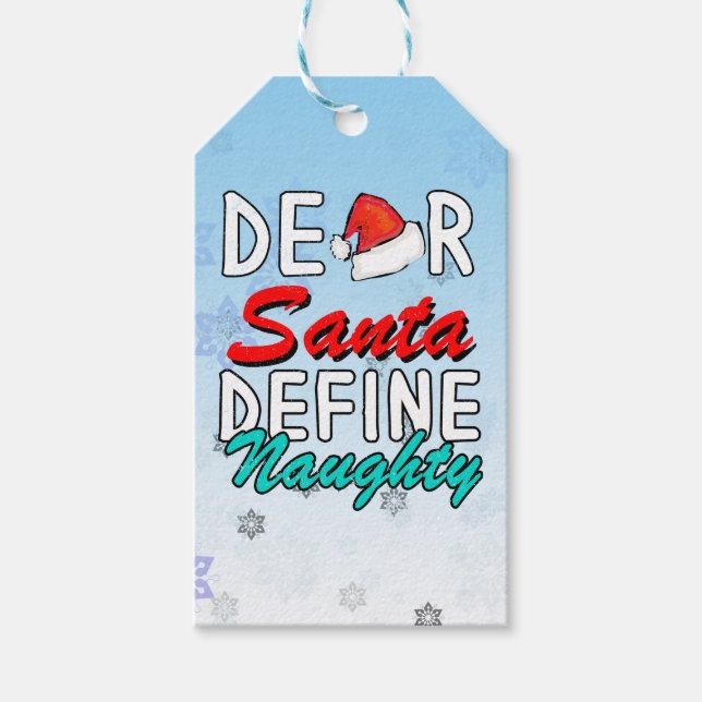 Kära Santa, Definiera Naughty - Tur juldesign Presentetikett (Framsidan)