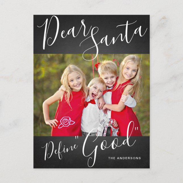 Kära Santa definierar det bra roliga julfotoet Helg Vykort (Framsida)