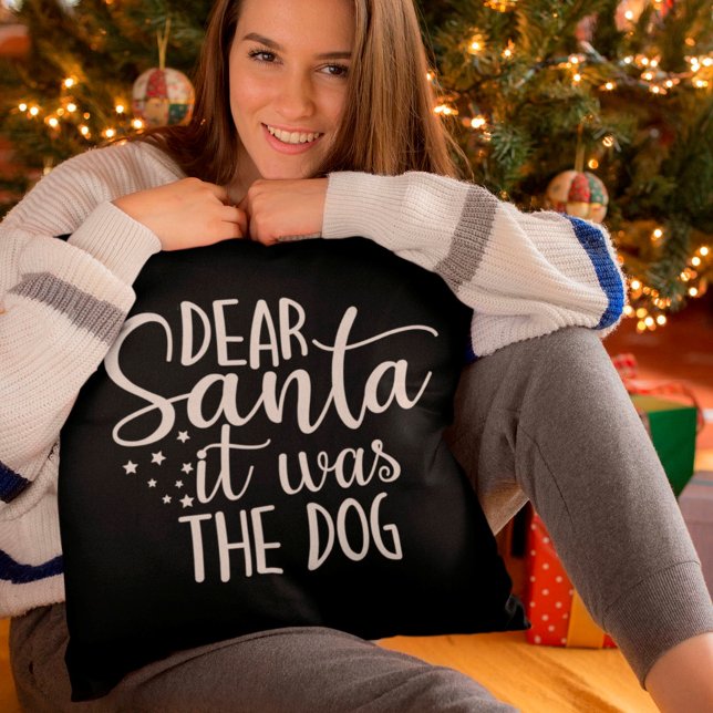 Kära Santa, det var Hund White Script Black Kudde (Skapare uppladdad)