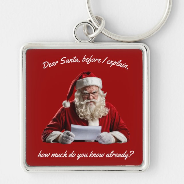 Kära Santa.. Finny Jultomten, julen Helgdag Fyrkantig Silverfärgad Nyckelring (Framsidan)