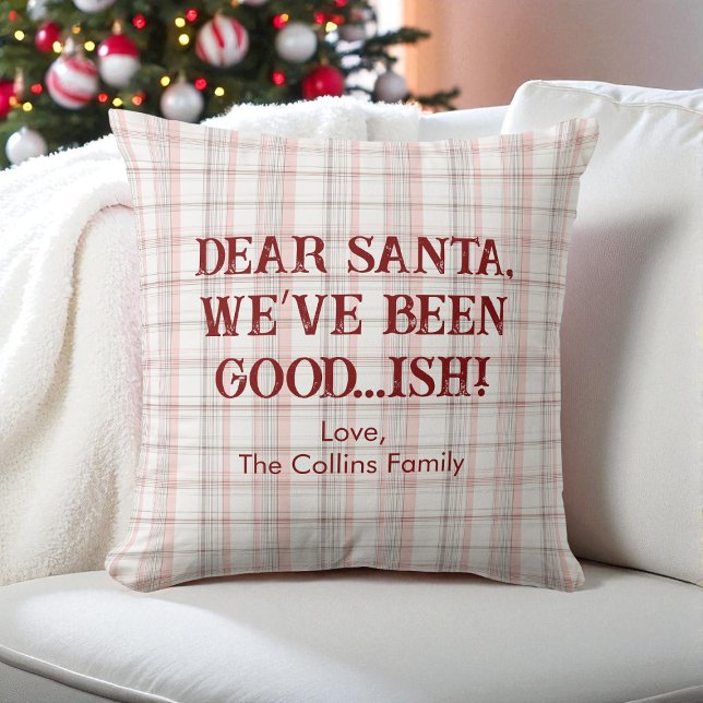 Kära Santa Funny Modern Rosa Red Family jul Kudde (Dear Santa Funny Modern Pink Red Family Christmas Throw Pillow)
