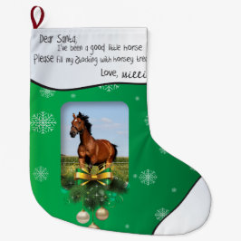 Kära Santa Grönt LÄGG TILL DIN HORSE-FOTO och Namn Stor Julstrumpa