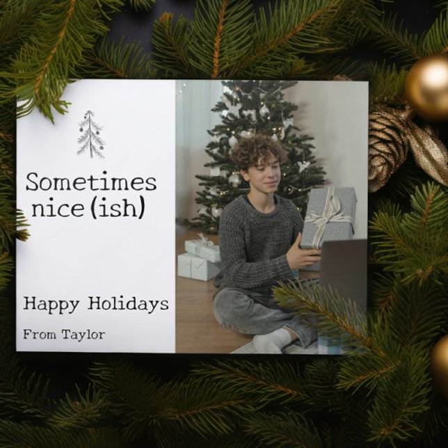 Kära Santa Ibland God Jul Personlig Julkort (Dear Santa Sometimes Nice Christmas Personalized Holiday Card by Ricaso. Ideal for teenagers)