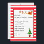 Kära Santa List Brev-jultomten Julkort<br><div class="desc">Den här designen skapades genom digital grafik. Den kan vara personlig i det område som tillhandahålls genom att ändra fotot och/eller text. Du kan också anpassa den genom att klicka för att anpassa ytterligare alternativ och ta bort eller ändra bakgrunden i färg, lägga till text, ändra texten färg eller stil...</div>