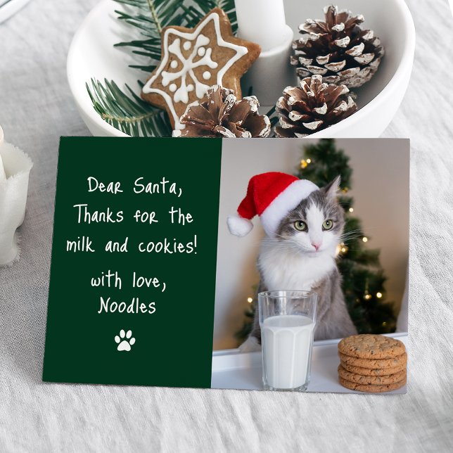 Kära Santa Mjölk och Cookies Grönt Pet Photo Funny Julkort (Skapare uppladdad)