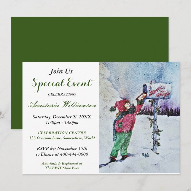 Kära Santa PARTY EVENT INBJUDAN (Fram/baksida)