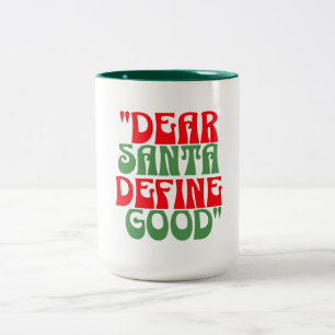 Kära Santa Red och Grönt Groovy Retro Font Två-Tonad Mugg