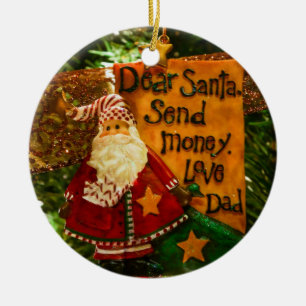 Kära Santa Send Money Julgransprydnad Keramik