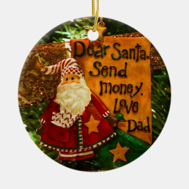 Kära Santa Send Money Julgransprydnad Keramik (Framsidan)