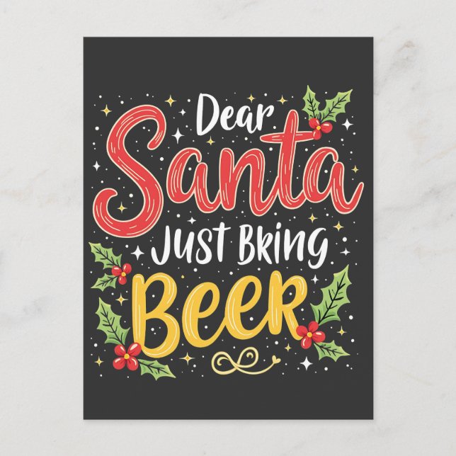 Kära Santa, ta med Beer Jultomten Helg Vykort (Framsida)