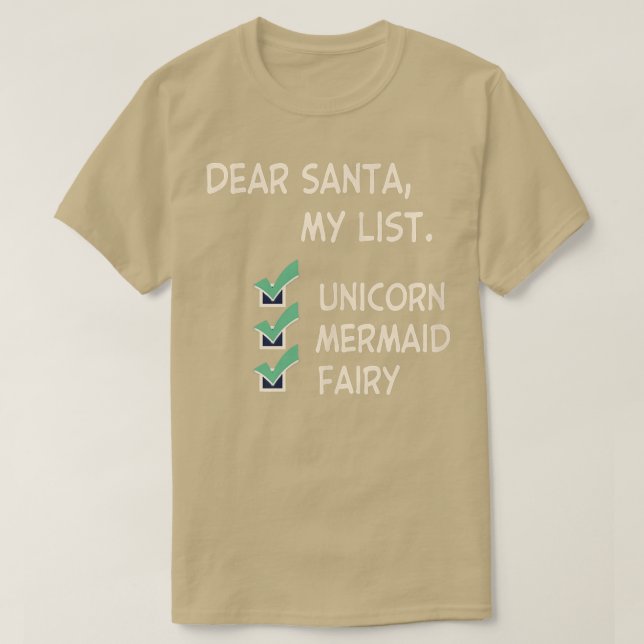 Kära Santa Unicorn Sjöjungfru Fairy Funny jul T Shirt (Design framsida)