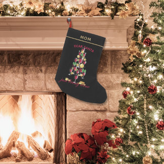 Kära Santa Vin Julgran Illustration Liten Julstrumpa