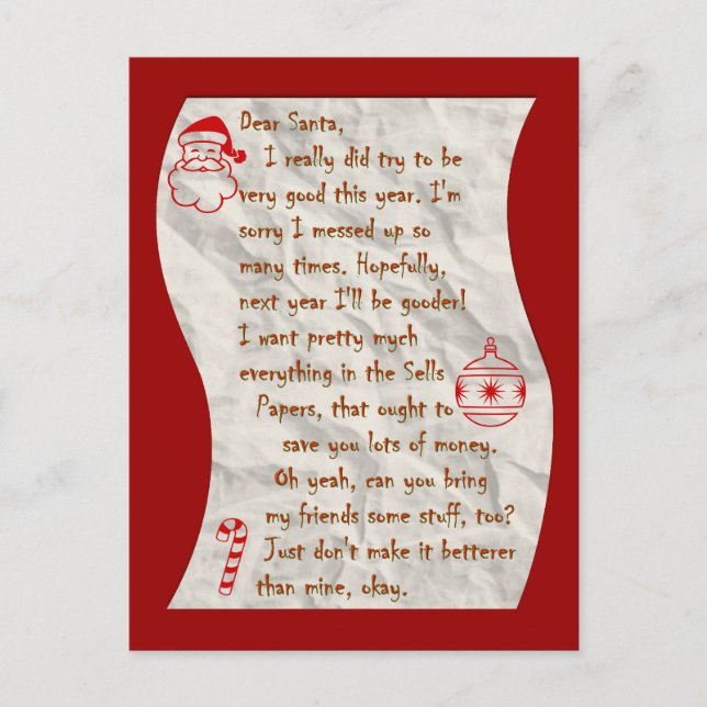 Kära Santa, vykort (Framsida)