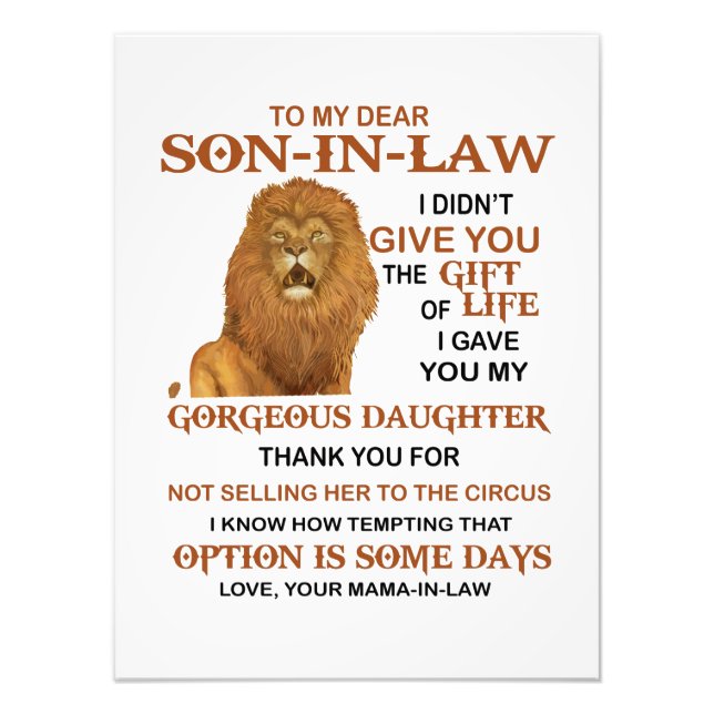 Kära svärson, jag gav dig min fantastiska dotter fototryck (Framsidan)