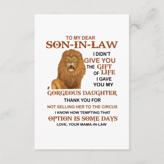 Kära svärson, jag gav dig min fantastiska dotter tilläggskort (Framsida)