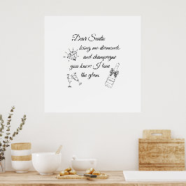 Kära Tomte Champagne & Diamanter Linje Konst Desig Poster