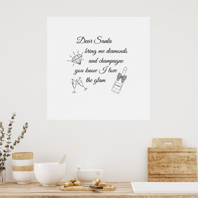 Kära Tomte Champagne & Diamanter Linje Konst Desig Poster (Kök)