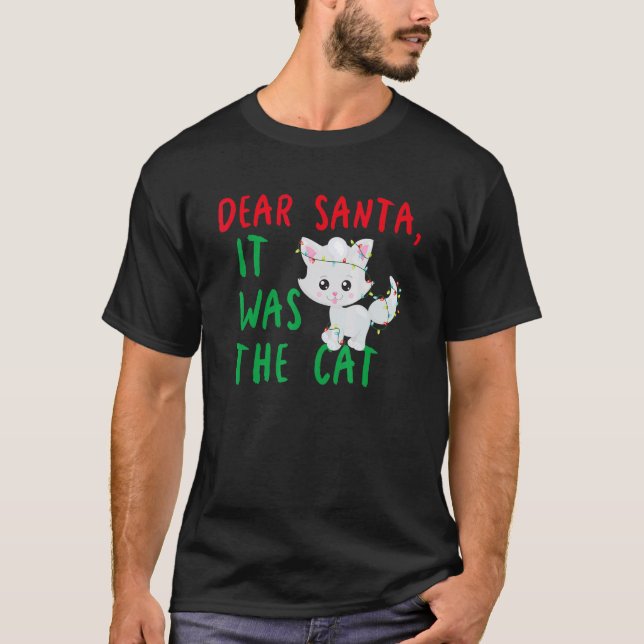 Kära tomte Det var katten Rolig jul  T Shirt (Framsida)