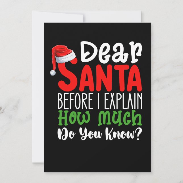 Kära tomte innan jag förklarar hur mycket vet du inbjudningar (Framsida)