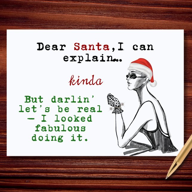 Kära Tomte jag kan förklara lite rolig jul Helgkort (A bold, stylish holiday card with a fabulously sassy confession.)