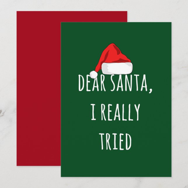 Kära tomte jag verkligen försökte Rolig jul Kort (Fram/baksida)