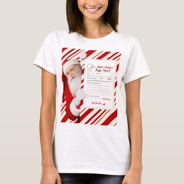 Kära Tomte Julbrev Röd Godisrandig  T Shirt (Framsida)