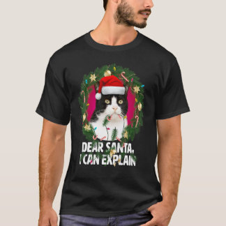 Kära Tomte Söt Svart Vit Katt Busig Jul T Shirt