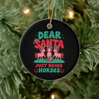 Kära tomte, ta bara med hästar julen enhörningar julgransprydnad keramik