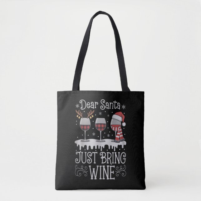 Kära Tomte Ta Med Vin Xmas Drickfest Tygkasse (Framsida)