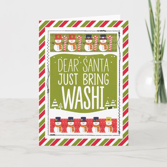 Kära Tomte Ta Med Washi Snöman Kort (Framsida)