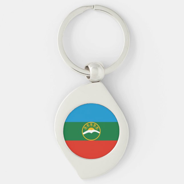 Karachay Cherkessia Flagga Swirl Silverfärgad Nyckelring (Framsidan)