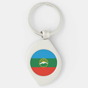 Karachay-Tsjerkessiens flagga Swirl Silverfärgad Nyckelring