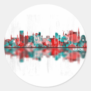 Karachi Pakistan Skyline Runt Klistermärke