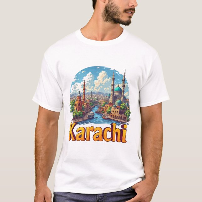 Karachi Pakistan Stad Present För Resenärer 🗺️ T Shirt (Framsida)