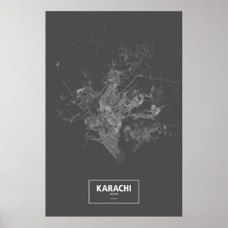 Karachi, Pakistan (vitt på svart) Poster