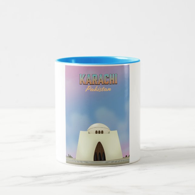 Karachi Pakistans reseaffisch Två-Tonad Mugg (Center)