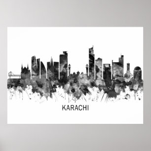 Karachi Skyline Pakistan BW Poster