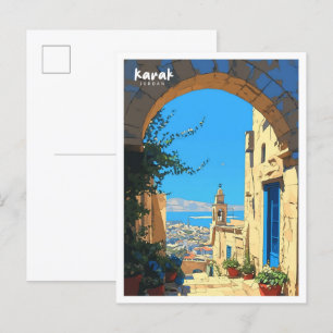 Karak Jordan Vintage Art Illustration Travel Vykort