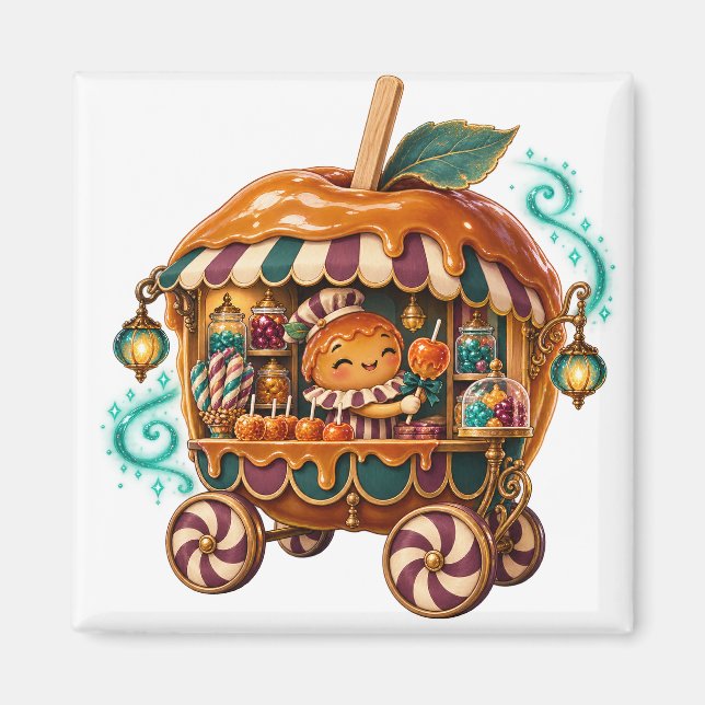 Karamelläpple Godisvagn Halloween Magnet (Framsidan)
