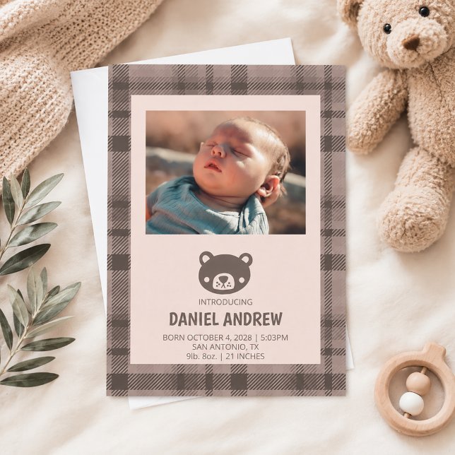 Karamellbjörn Bebis Födelse Meddelande (Bear Photo Birth Announcement)