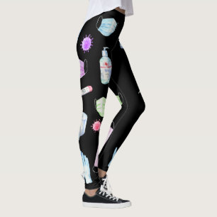 Karantän Covid 2020 Ansikte Mask Sanitizer Mönster Leggings
