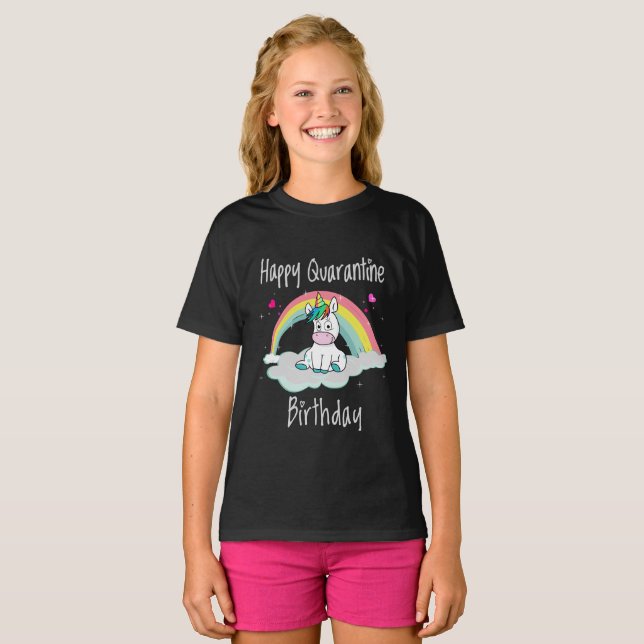 Karantän Födelsedags Enhörning regnbåge T Shirt (Hel framsida)