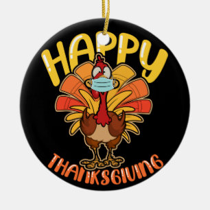 Karantän för happy thanksgiving Turkiet Ansikte Julgransprydnad Keramik