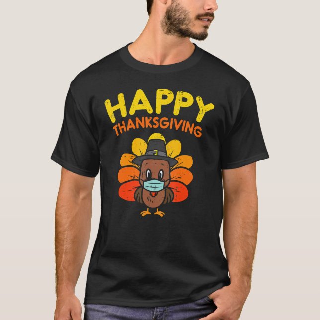 Karantän för happy thanksgiving Turkiet Ansikte T Shirt (Framsida)