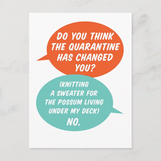 Karantänaktivitet Knitting Possum a Sweater Vykort (Framsida)