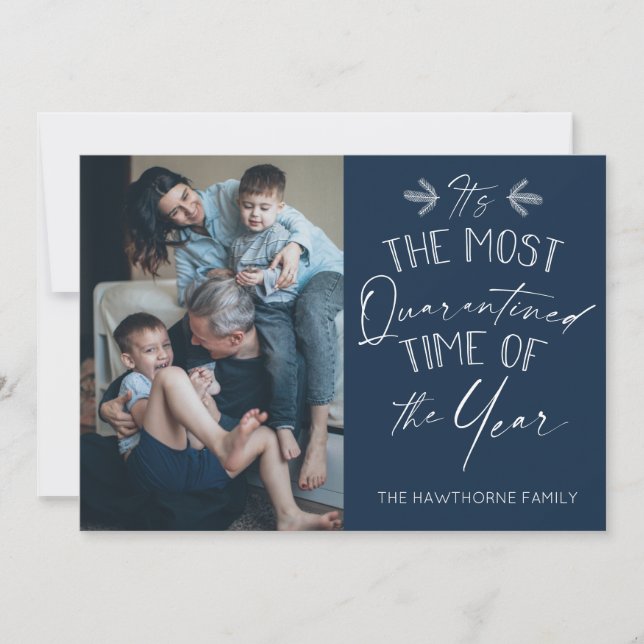 Karantändsk blå anpassningsbar av julblått chic Fo Julkort (Framsida)