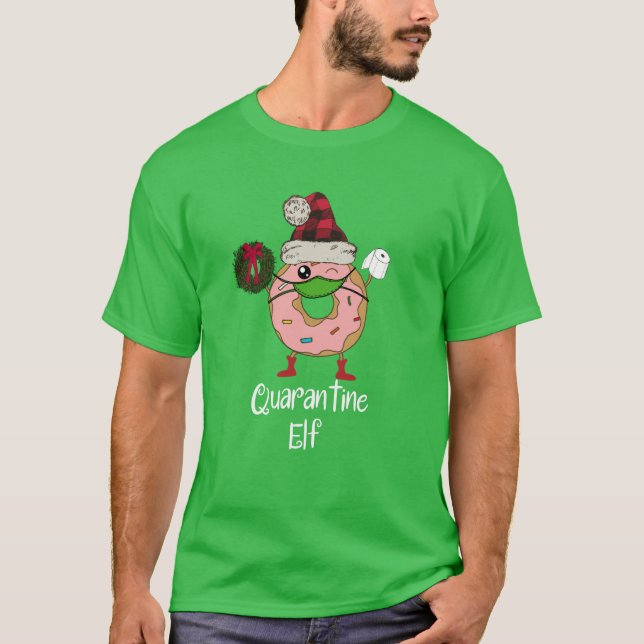 Karantänn Elf Funny jul Mann Donut T Shirt (Framsida)