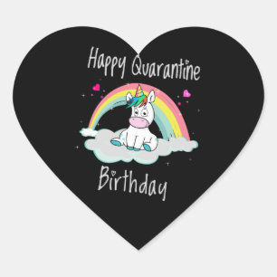 Karantänska födelsedag Unicorn-regnbåge Hjärtformat Klistermärke