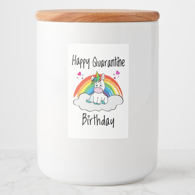 Karantänska födelsedag Unicorn-regnbåge Mat Etikett (Framsida)