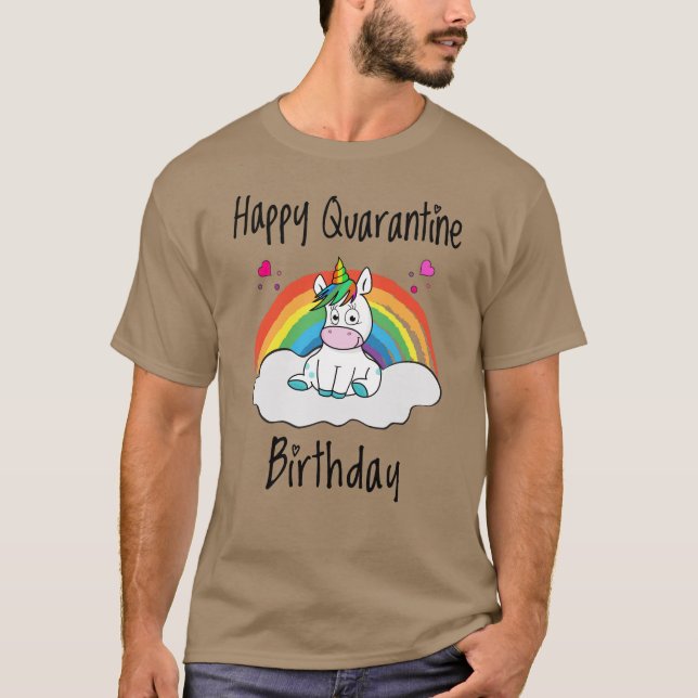 Karantänska födelsedag Unicorn-regnbåge T Shirt (Framsida)